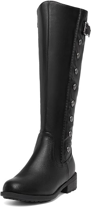 DREAM PAIRS Women's Knee High Boots, Utah Low Stacked Heel Knee High Riding Boots with Faux Fur | Amazon (US)