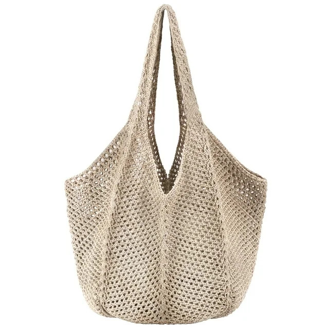 Gocvo Crochet Tote Bag Boho	Bag for Women, Lightweight Summer Beach Tote Travel Vacation Bag(Br... | Walmart (US)