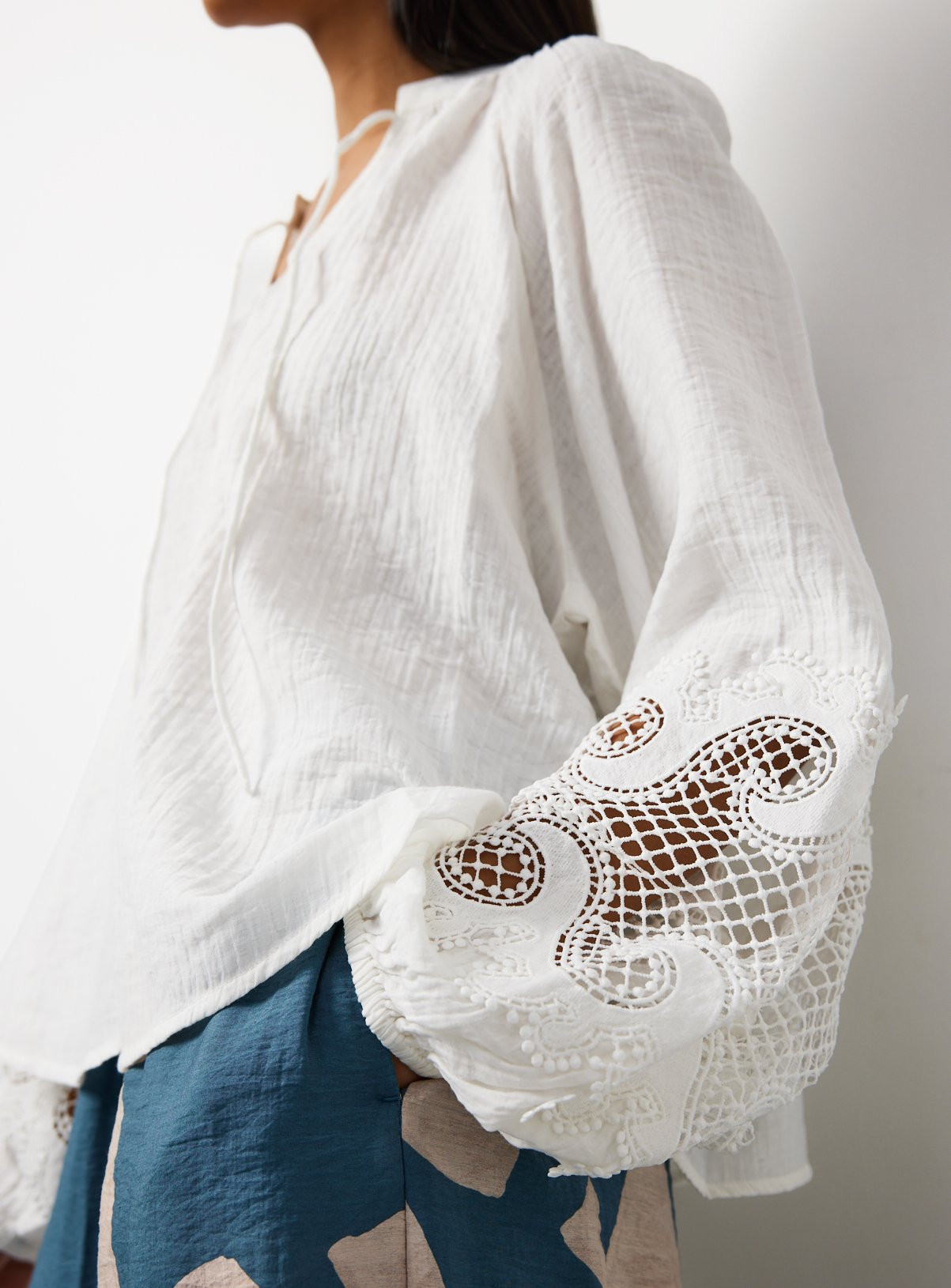 White Lace Embroidered Detail Long Sleeve Blouse 14 | Tu Clothing