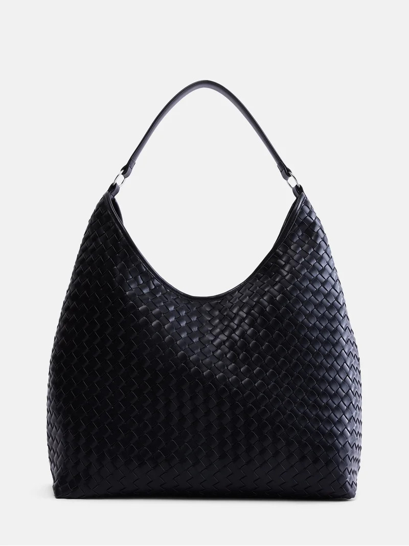 Scenario Women's Faux Leather Woven Hobo Shoulder Bag, Black | Walmart (US)