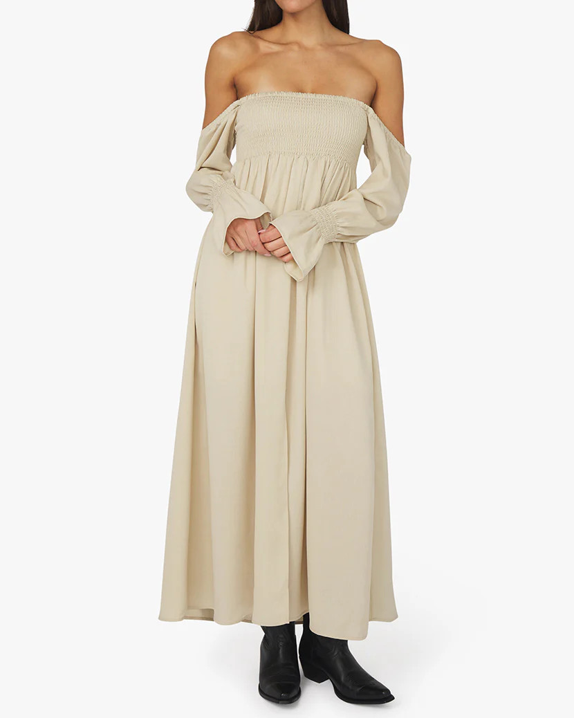 On/Off Shoulder Crinkled Chiffon Smocked Dress | We Wore What