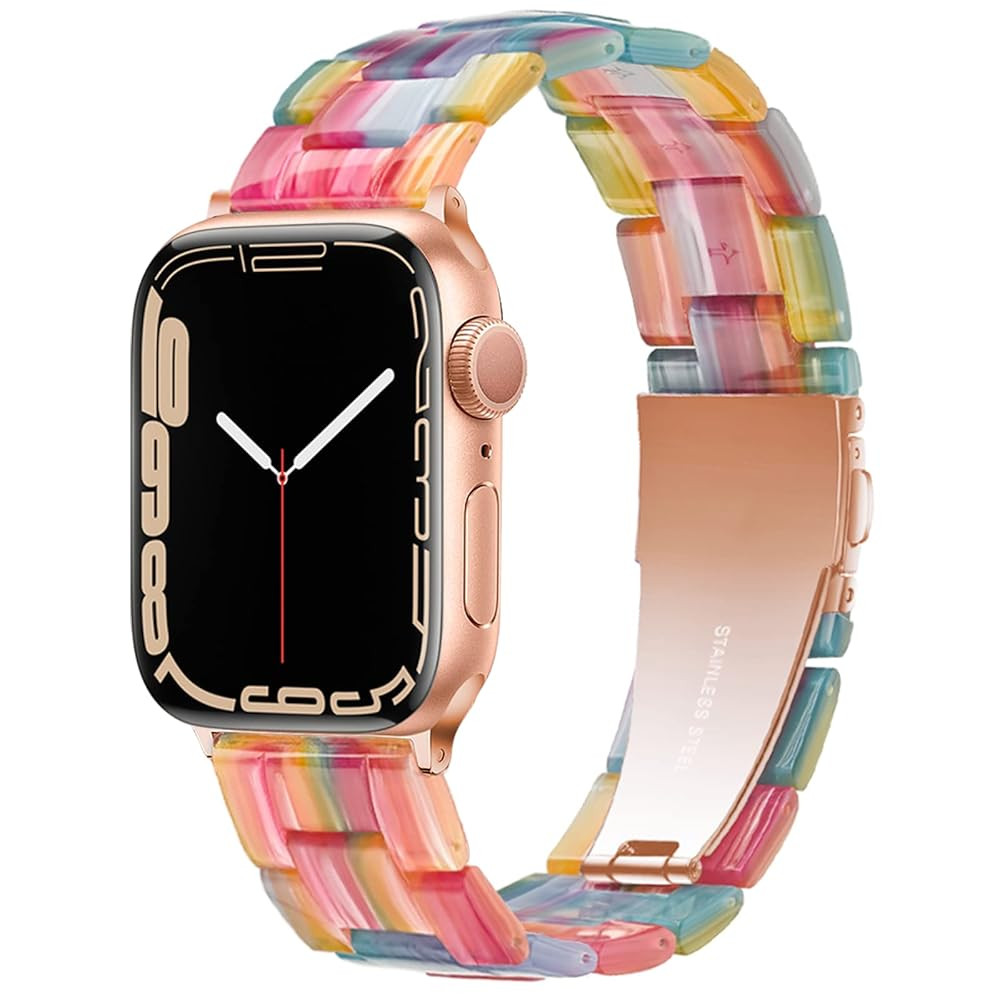 Light Apple Watch Band-Fashion Resin iWatch Bands for Women Men Bracelet Compatible with Stainles... | Amazon (US)