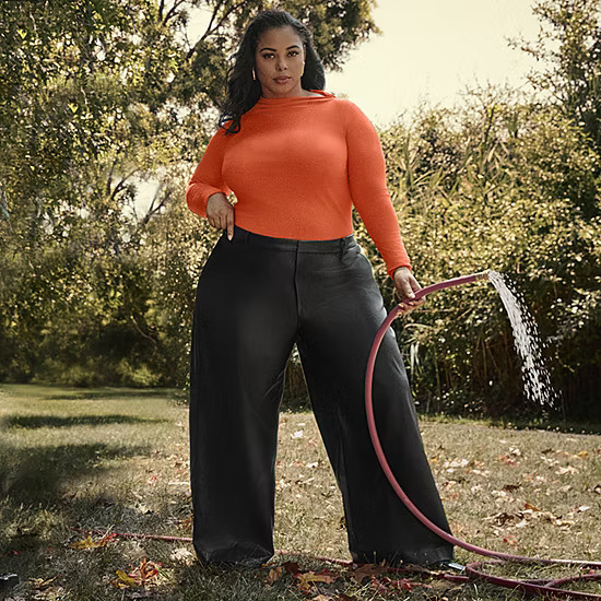 new!Ashley Graham Womens Plus Straight Faux Leather Trouser | JCPenney