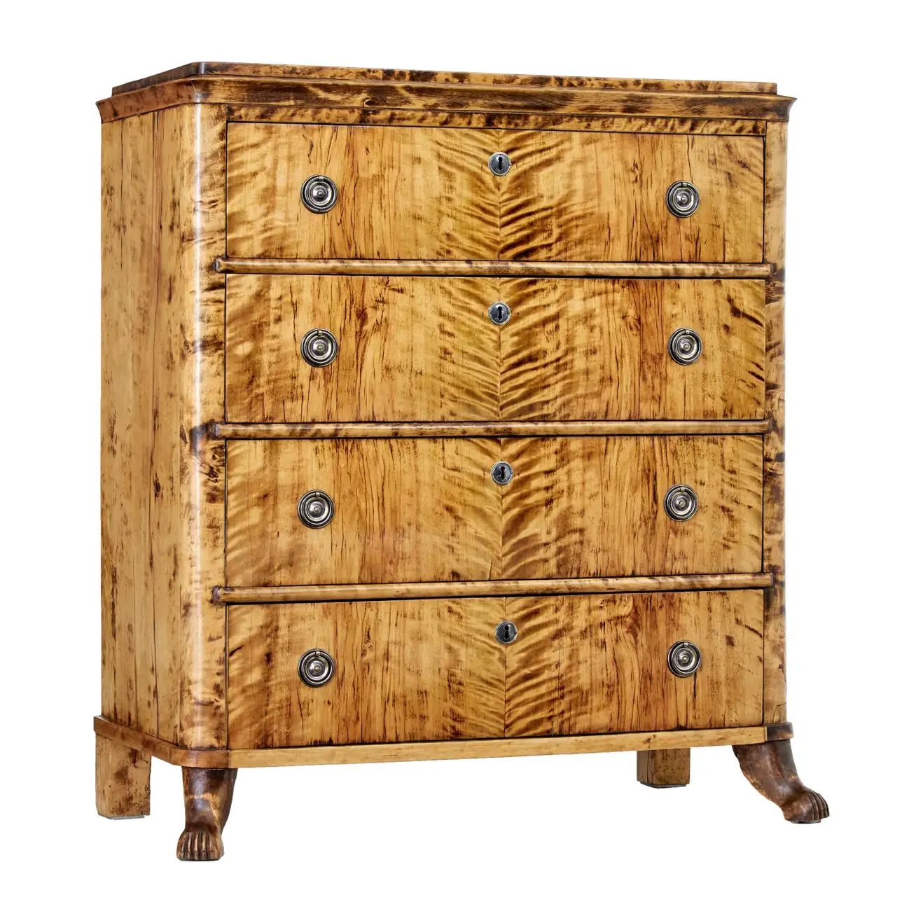 19th Century Karl Johan Period Birch Chest of Drawers | 1stDibs