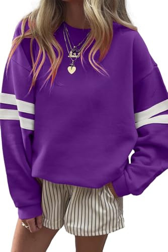 KevaMolly Women Varsity Striped Drop Shoulder Sweatshirt | Amazon (US)