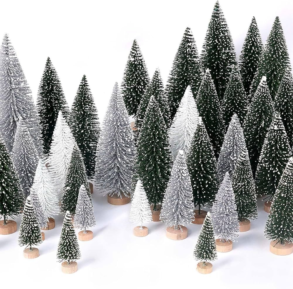 30Pcs Mini Christmas Trees Artificial Christmas Tree Bottle Brush Trees with Wooden Base for Chri... | Amazon (US)