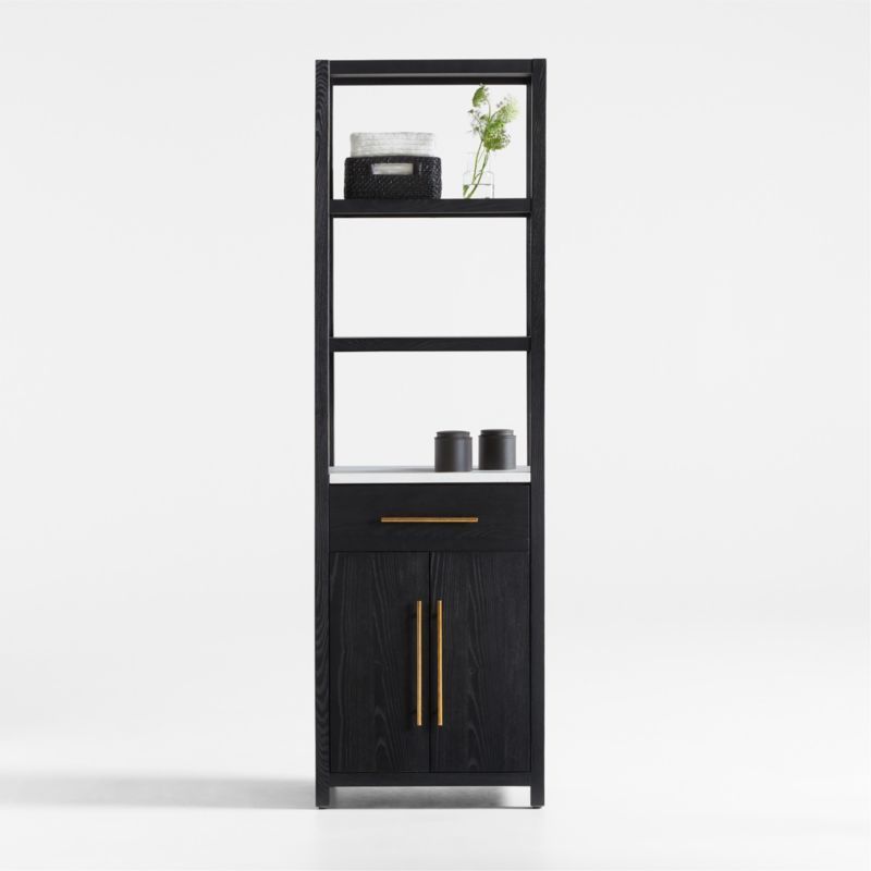 Carmen Tall White Marble Shelf and Black Ash Wood Bathroom Storage Tower + Reviews | Crate & Barr... | Crate & Barrel
