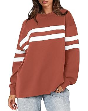 WIHOLL Womens Oversized Sweatshirts Casual Crewneck Long Sleeve Tops Comfy Striped Shirts Fall Fa... | Amazon (US)