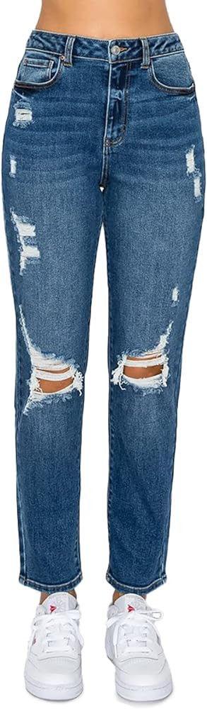 WAX JEAN Women's Mom Jean with Blown Out Knee | Amazon (US)