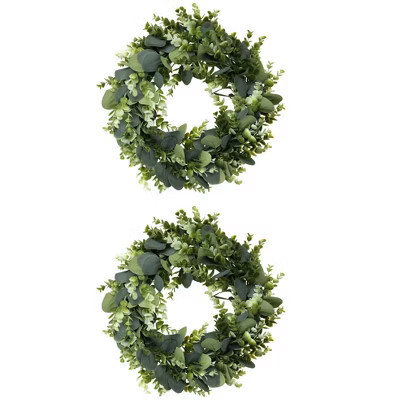 Unique Bargains Front Door Window Wedding Decor Handmade Green Leaf Eucalyptus Wreaths Green 18 Inches-2 Pcs | Target