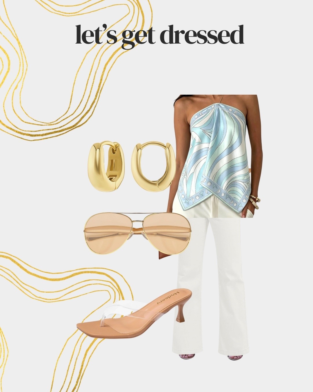 Pucci 
White denim 
Clear heels 
Jelly heels 
Sunglasses

#LTKootd #LTKgrwm #LTKOver40