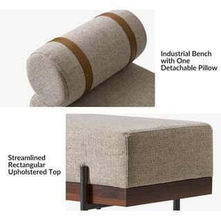 Cayetano Beige Upholstered Bedroom Bench with Metal Legs and Removable Pillow | The Home Depot