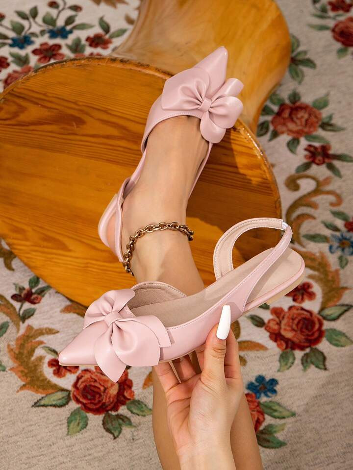 2024 New Autumn Fashion Women Flat Shoes Bow-Knot Pointed Toe Fuchsia Flats | SHEIN