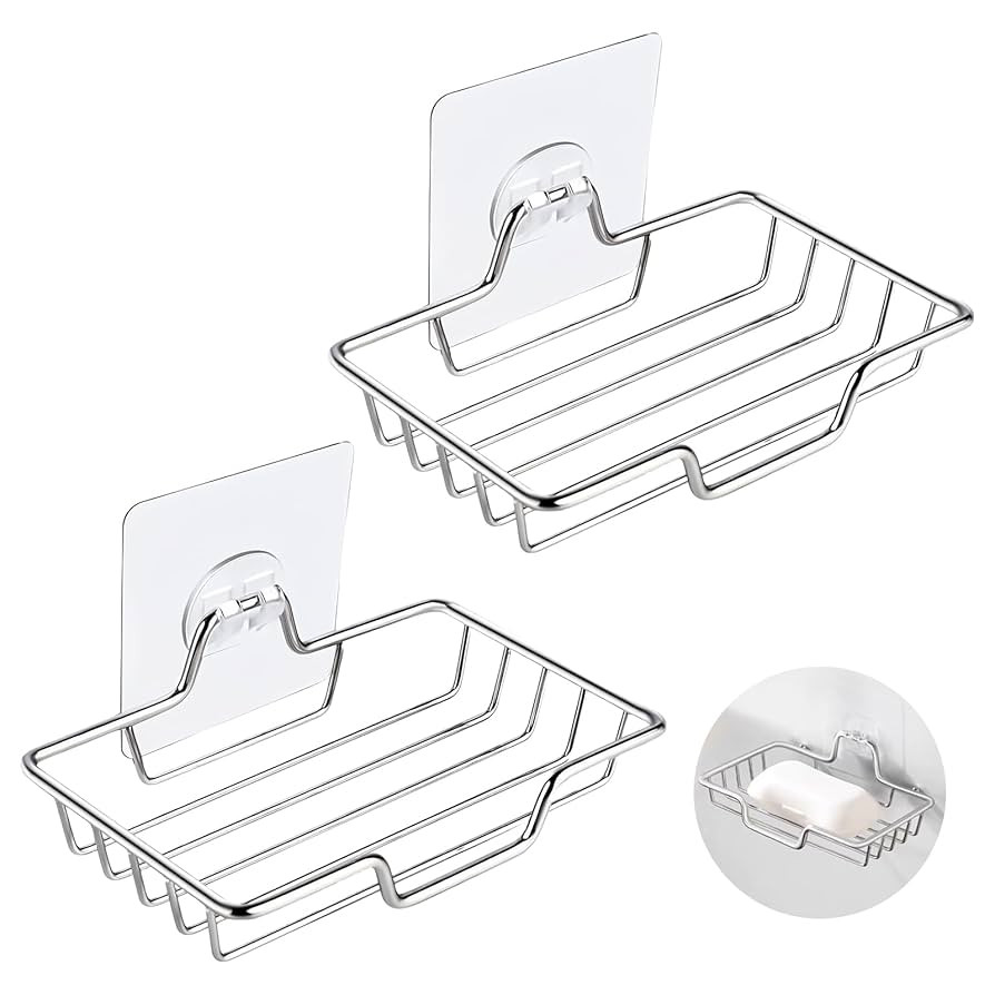 Pack of 2 Soap Dishes without Drilling, Stainless Steel Soap Holder, Wall Mounted Soap Holder for... | Amazon (DE)