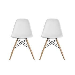 DHP Moorea White Mid Century Modern Molded Chair with Wood Leg (Set of 2) | The Home Depot