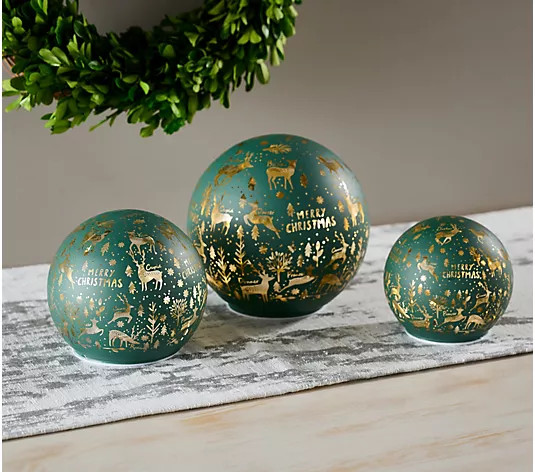 Home Reflections S/3 Lit Glass Spheres with Holiday Scene | QVC