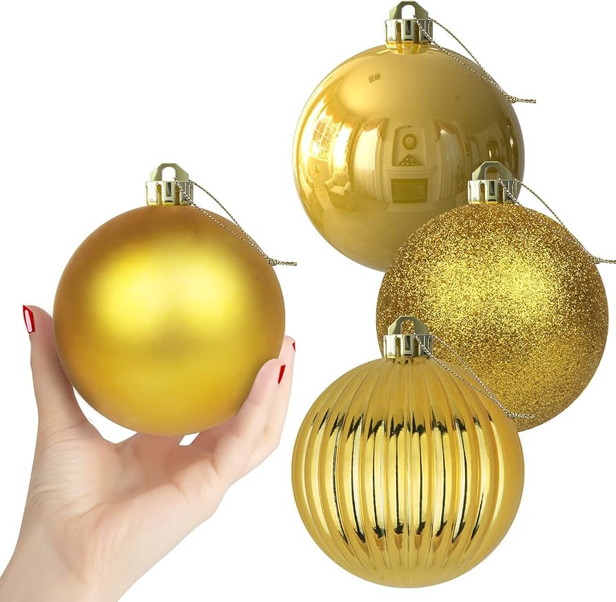 Gold 4.0" Large Christmas Balls - Christmas Tree Decoration Ornaments Shatterproof Hanging Balls ... | Amazon (US)