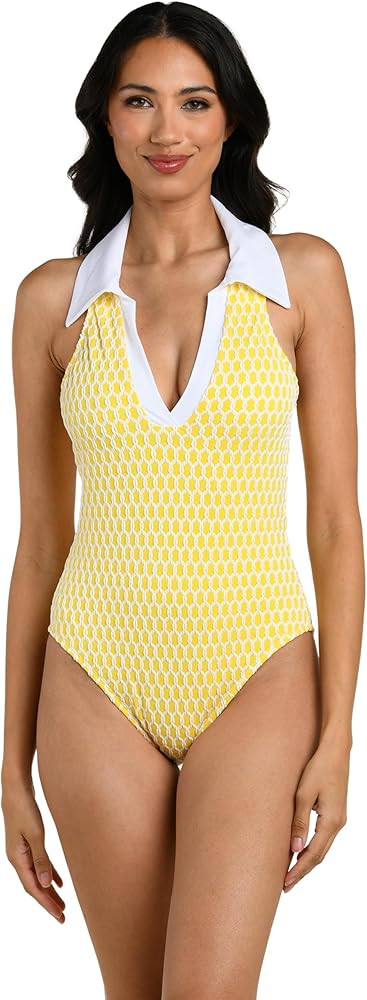 La Blanca Womens V-Neck Mio Collared Front One Piece Swimsuit | Amazon (US)