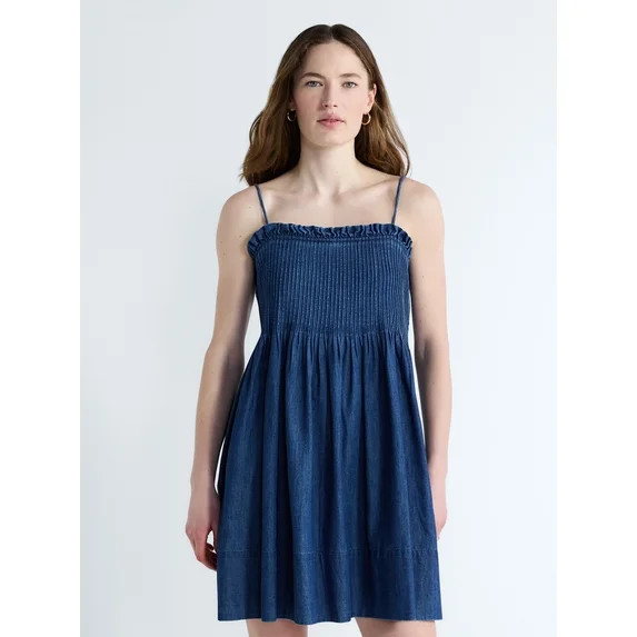 Free Assembly Women's Denim Pintuck Mini Dress, Sizes XS-XXL - Walmart.com | Walmart (US)