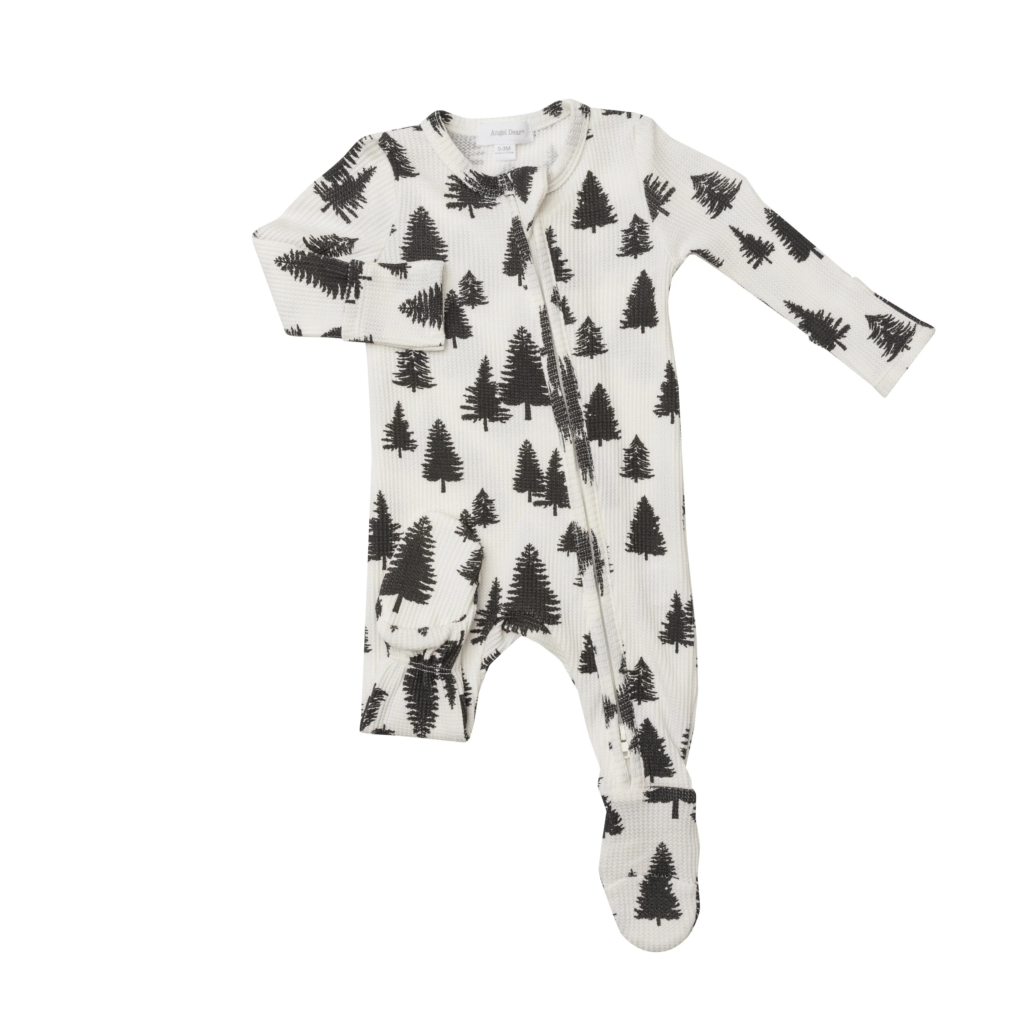 Thermal Zip Footie, Black + White Trees | SpearmintLOVE