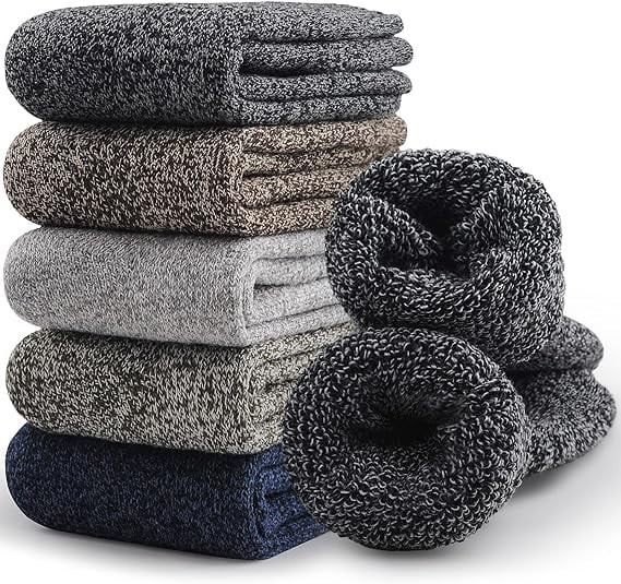 5 Pairs Merino Wool Socks for Men, Thick Winter Wool Hiking Socks, Warm Breathable Crew Mens Sock... | Walmart (US)