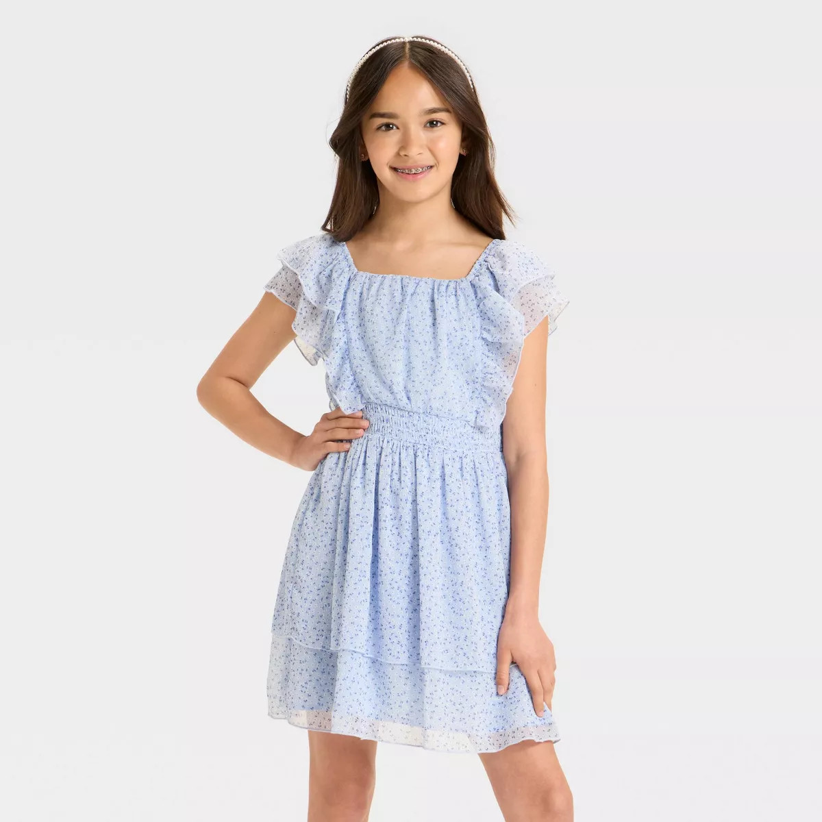 Girls' Floral Tiered Chiffon Dress - Cat & Jack™ | Target