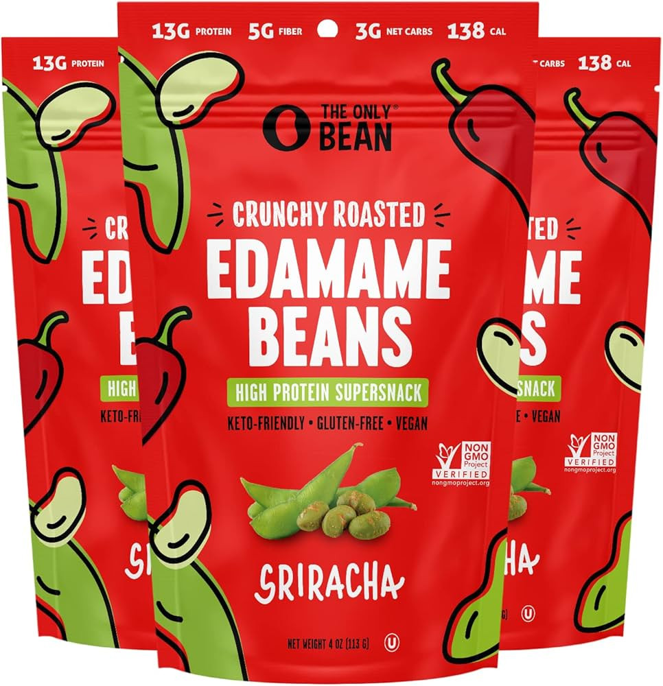 The Only Bean Crunchy Roasted Edamame Snack (Sriracha), High Protein Snacks (13g) Healthy Protein... | Amazon (US)