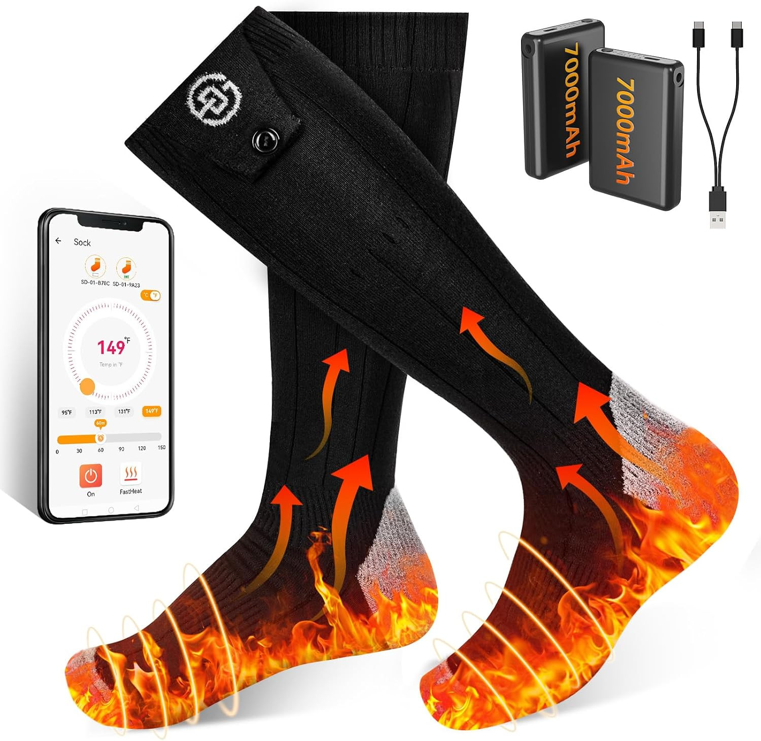 Heated Socks with Rechargeable 7000mAh*2 Battery for Men Women | Amazon (US)