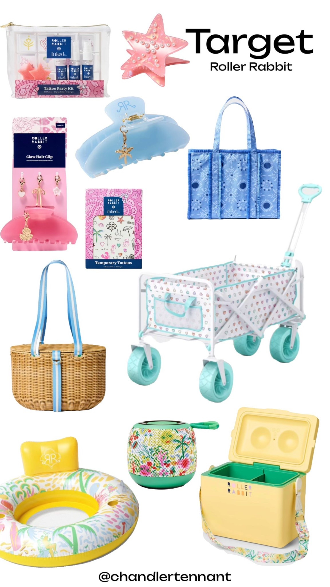 Target / Roller Rabbit
Beach wagon
Picnic bag
Blue tote
Temporary tat kit 
Speaker
Cooler
Float
Claw clip with charms

#LTKSeasonal #LTKootd #LTKTravel