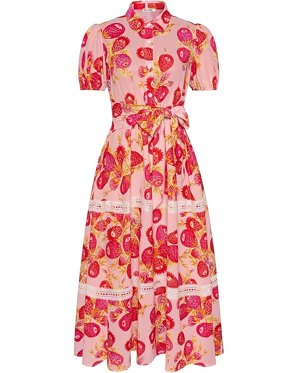 GRACE KARIN Women's 2025 Summer Floral Flowy Dresses Boho Tie Belt Short Puff Sleeve A Line Maxi ... | Amazon (US)