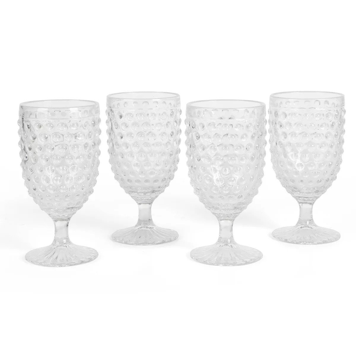 Martha Stewart Chauncey 4pk 14.2oz Hobnail Handmade Glass Goblets Clear: Water & Ice Tea Goblet G... | Target