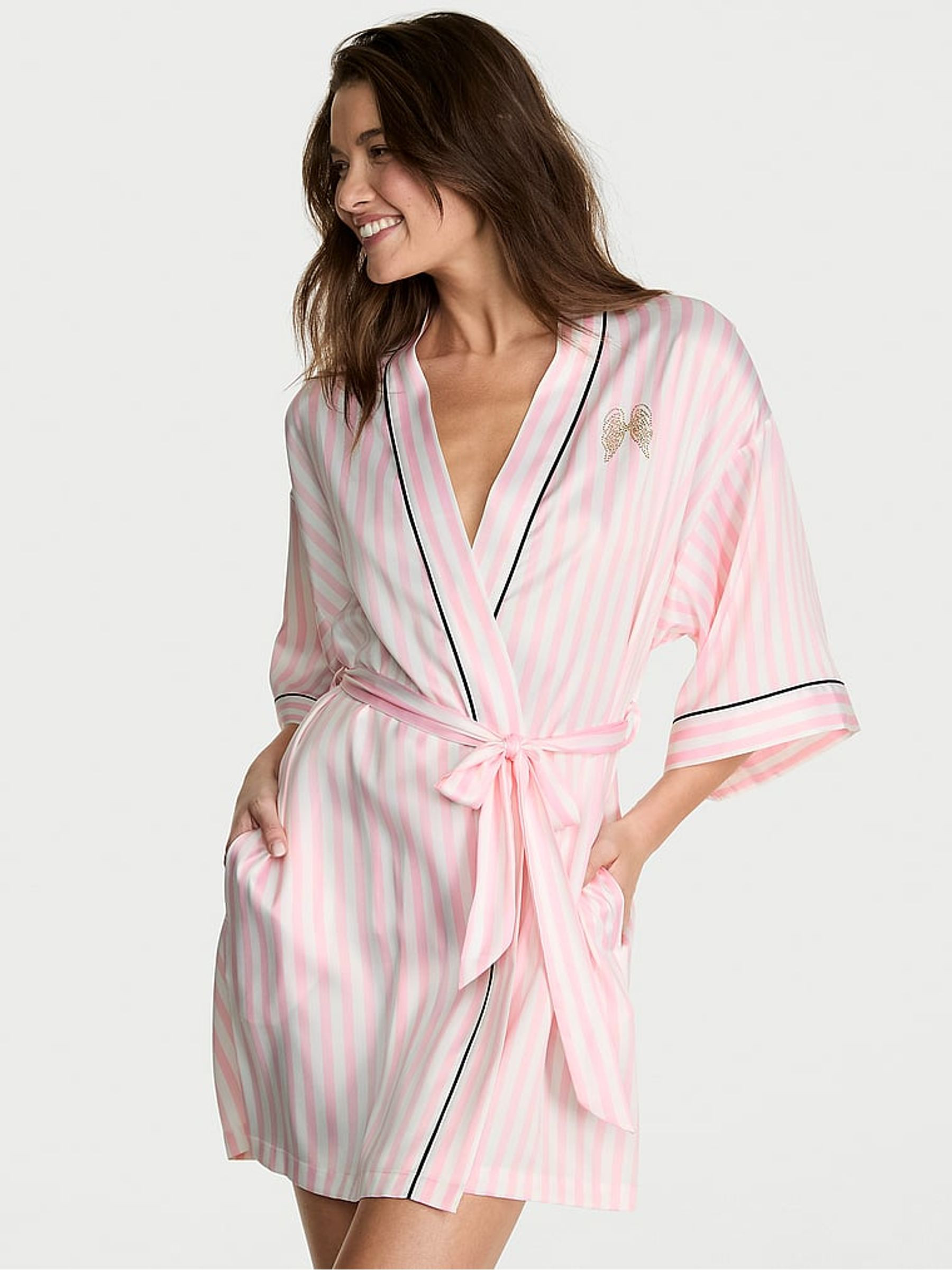 Pretty Blossom Iconic Stripe Satin Short Robe | Victoria's Secret UK | Victoria's Secret UK