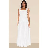 White Shirred Frill Detail Maxi Dress | PrettyLittleThing US