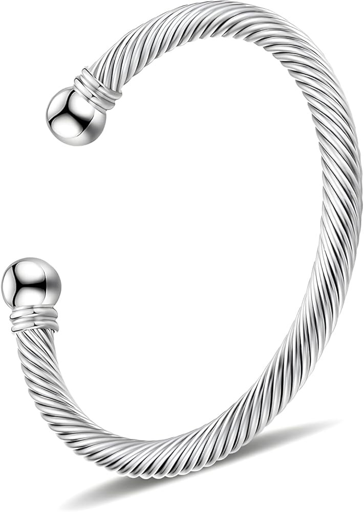 OSIRIDEH2 Stainless Steel Twisted Cable Wire Bracelets Adjustable Open Cuff Bangle Bracelet Vinta... | Amazon (US)