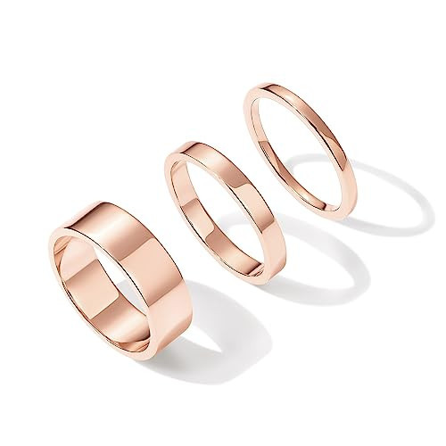PAVOI 18K Rose Gold Plated Three Stackable Rings Set for Women - Set of 3 Wide Stacking Ring Pack - Gold Statement Jewelry, Size 6 | Amazon (US)