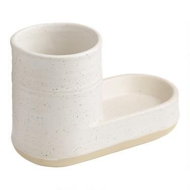 Tipton Ivory Speckled Ceramic Sink Organizer | World Market