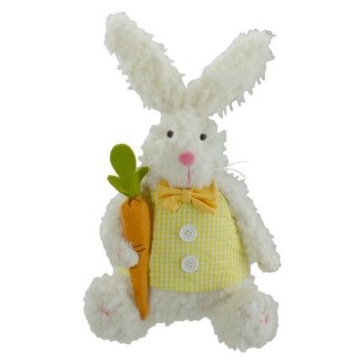 Northlight 14" Plush White Sitting Easter Bunny Rabbit Holding a Carrot Spring Figure | Target