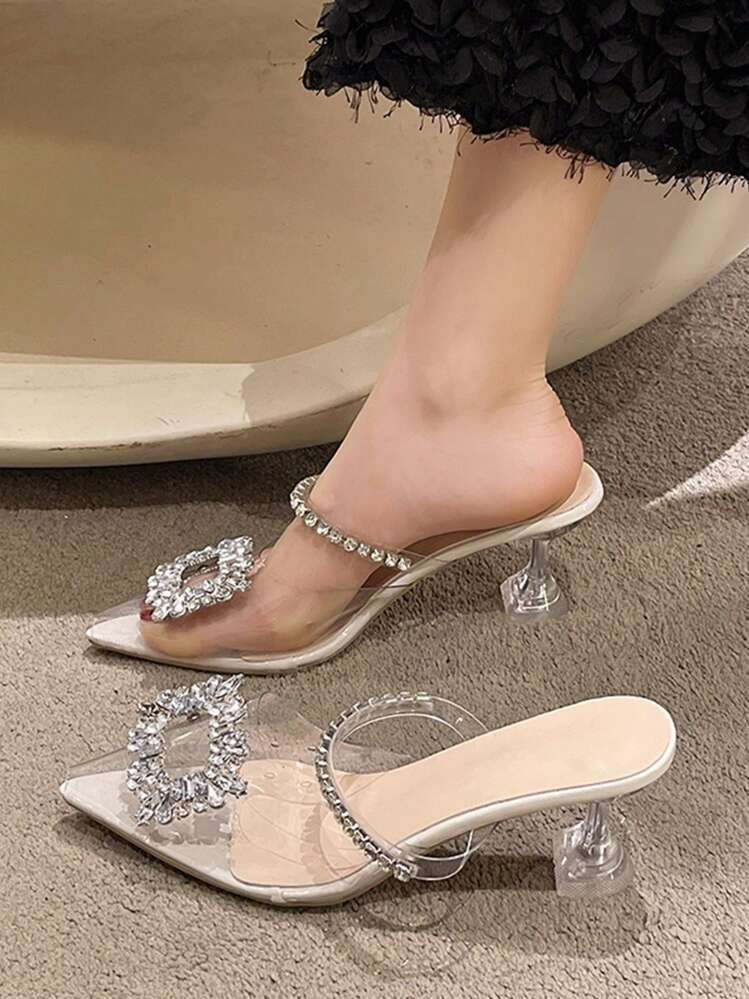 Spring/Summer Rhinestone Decor High Heel Mule Sandals | SHEIN
