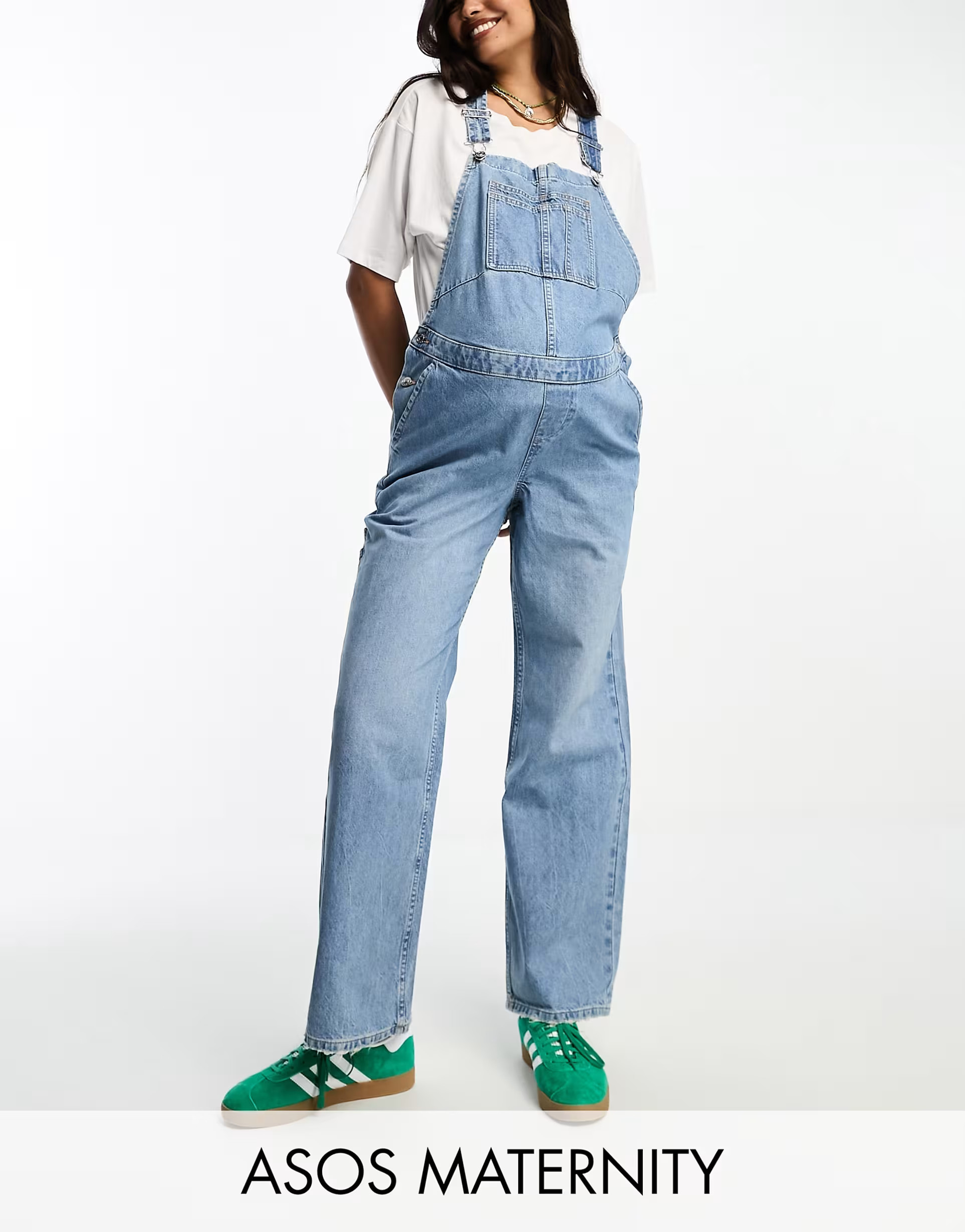 ASOS DESIGN Maternity denim overalls in mid blue | ASOS (Global)