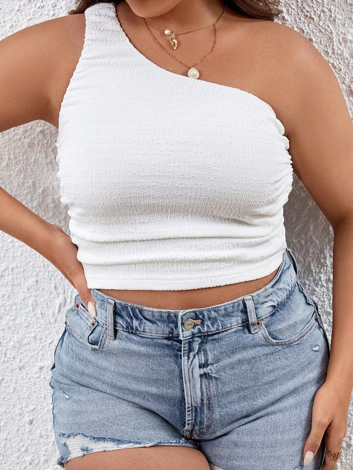 SHEIN VCAY Plus One Shoulder Ruched Side Crop Top | SHEIN USA | SHEIN