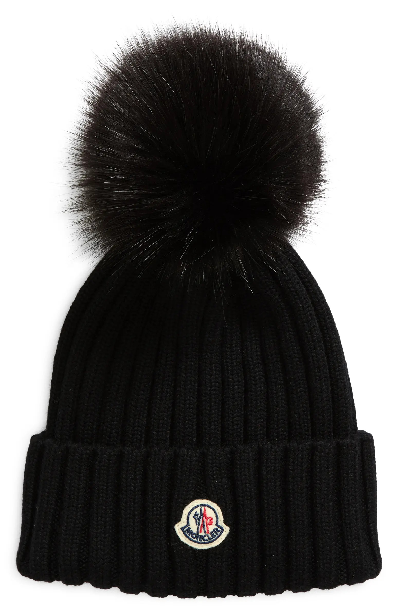 Virgin Wool Rib Beanie with Faux Fur Pompom | Nordstrom