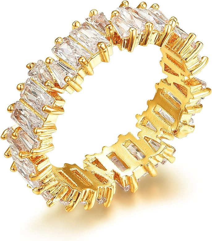 Cubic Zirconia Fashion Baguette Rings for Women, Eternity Ring Band Stacking Rings Size 9, 8, 7, ... | Amazon (US)