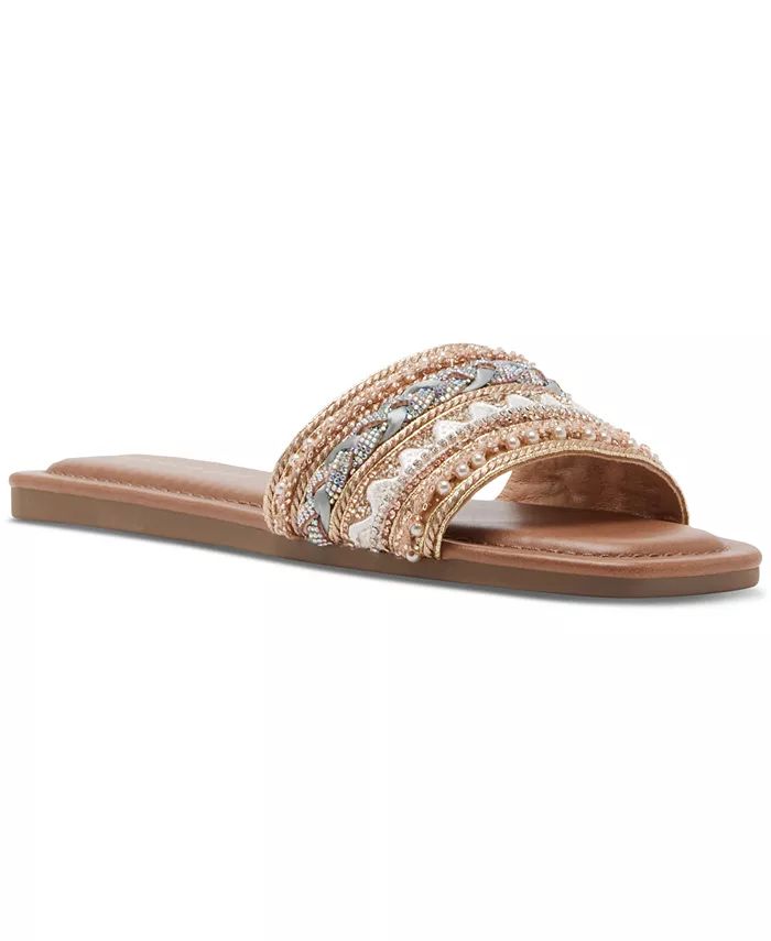 Thread Beaded Square-Toe Slide Flat Sandals | Macy's