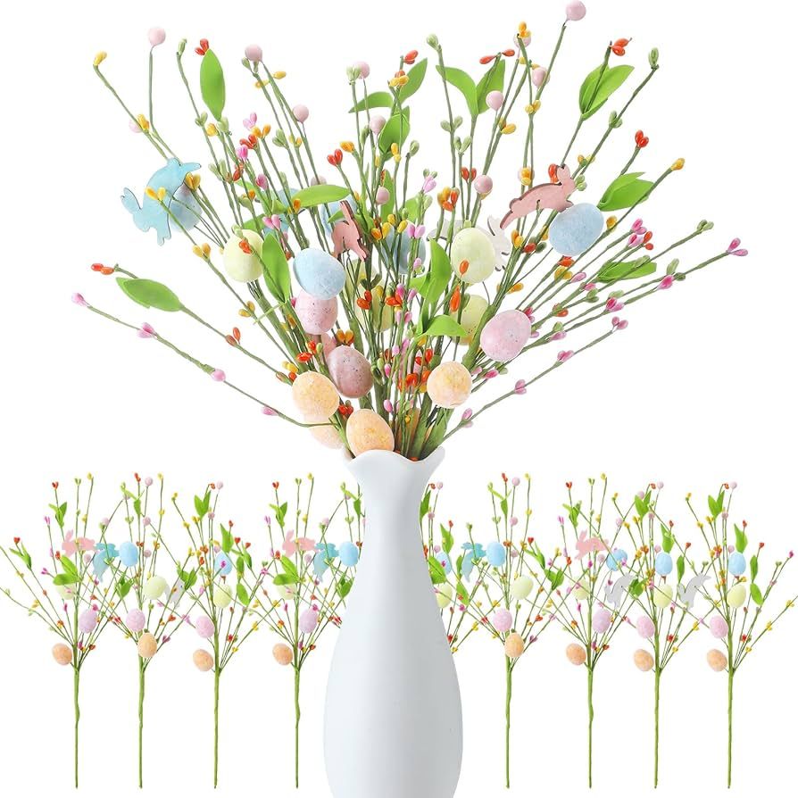 Yunlly 10 Pcs Easter Egg Stems Artificial Easter Spray Picks Decorative Spring Floral Picks Stem ... | Amazon (US)