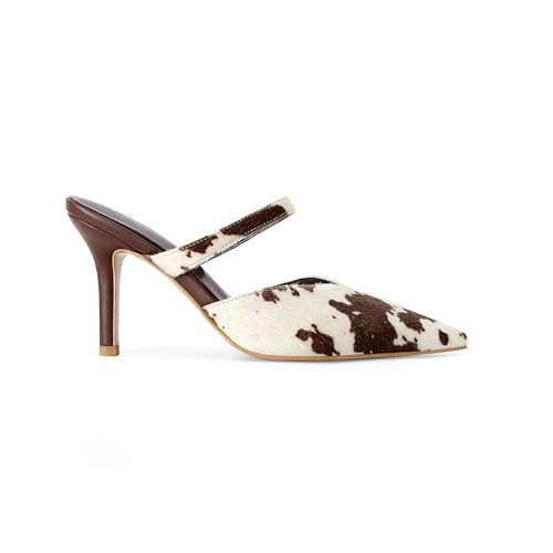 GTBINGGO Cow Print Pointed Toe Heels for Women Sexy Kitten Heels Pointy Heeled Pumps Dressy Fashion Leather Slip on Stiletto Mules Shoes | Amazon (US)