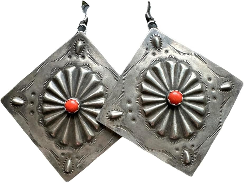 Navajo Native American Sterling Silver Red Coral Earrings. S Dale | Amazon (US)