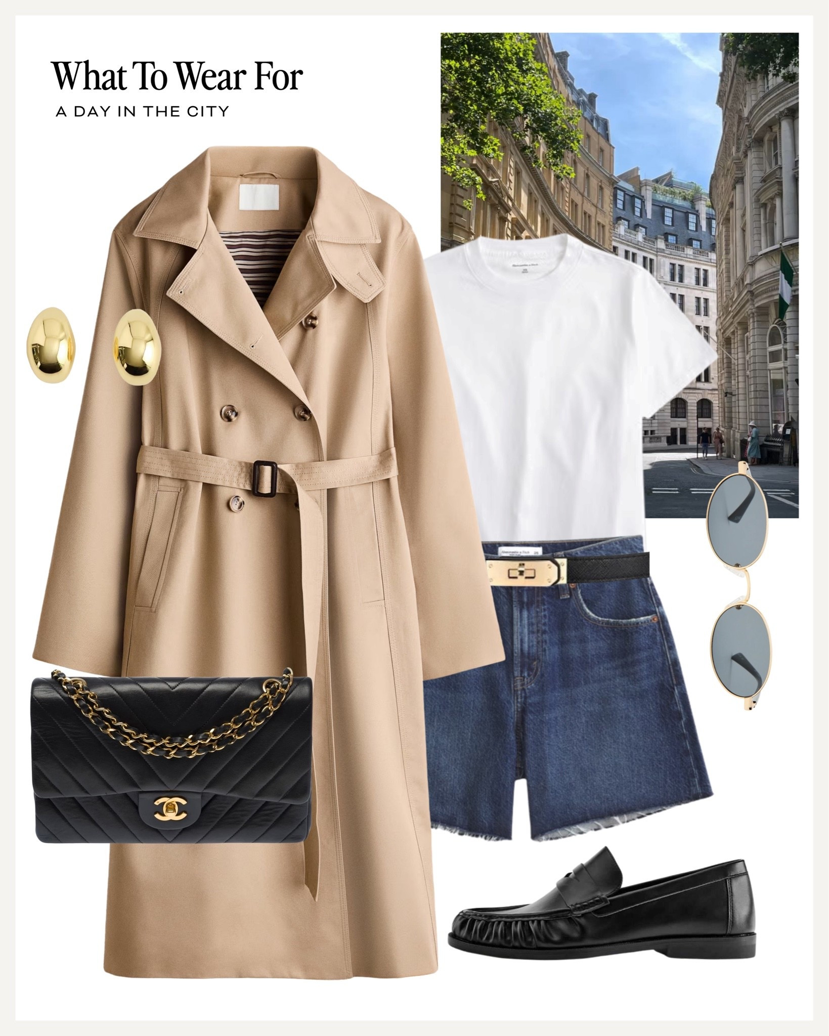 A day in the city 🏙️ 

Transitional style, trench coat, denim shorts, loafers

#LTKuk #LTKautumn