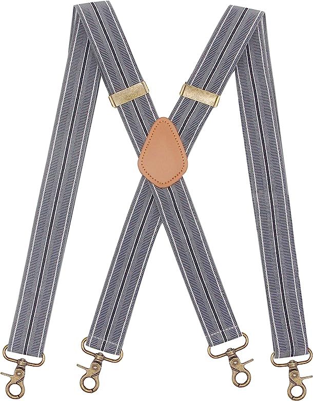 Mens Suspender 4 Swivel Strong Hooks Adjustable Braces Elastic Comfortable X Style Heavy Duty Str... | Amazon (US)