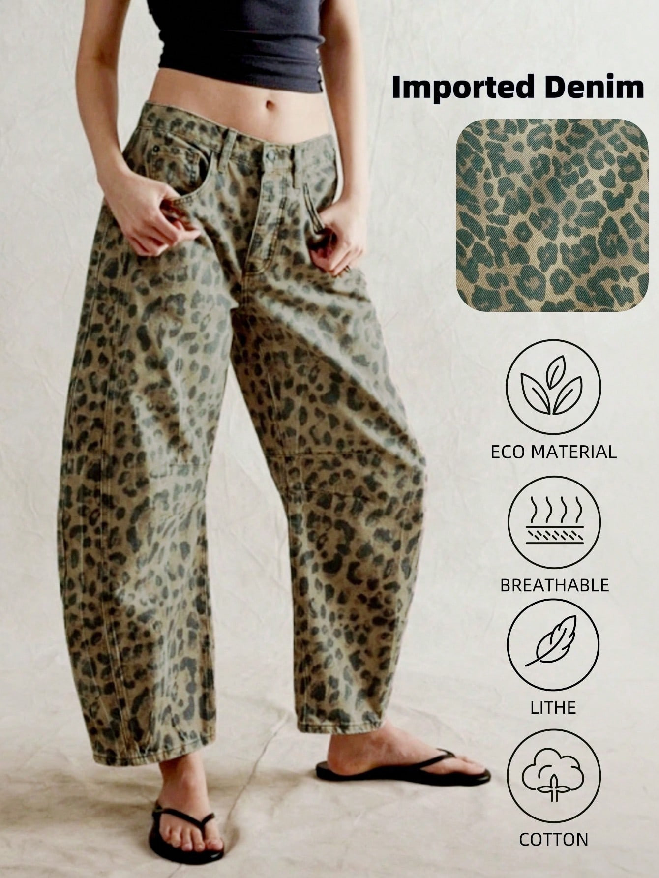 Women Spring Summer Casual Old Money Leopard Print Wide Leg Jeans Loose Pants | SHEIN