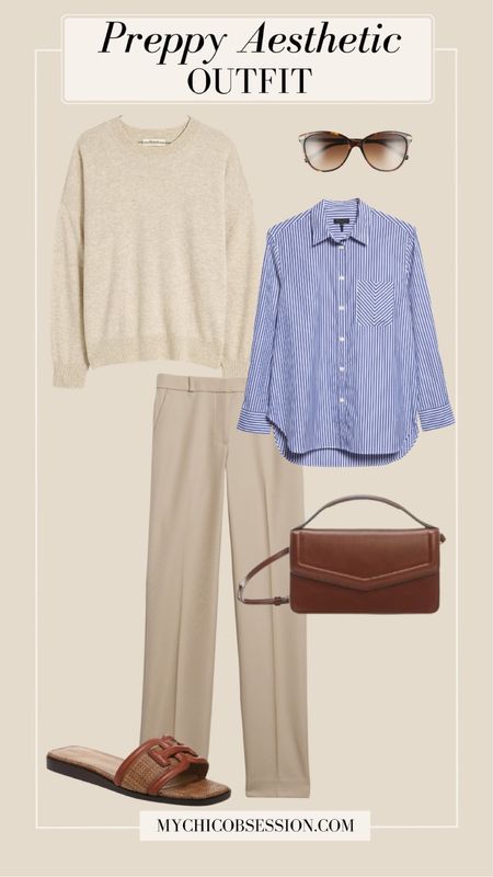 Need a preppy spring outfit idea? Start off with these Italian wool pants, perfect for still keeping yourself somewhat warm while showing off the beautifully tailored look of the trousers. For your top, there is nothing quite like a good striped, crisp button-down shirt to welcome the warmer weather. Accessorize with leather details, and a knit sweater over your shoulders.

#LTKstyletip #LTKSeasonal #LTKworkwear